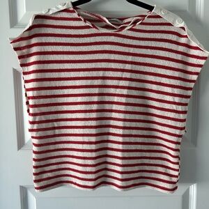 Zara Red and White Striped Blouse with Button Accents